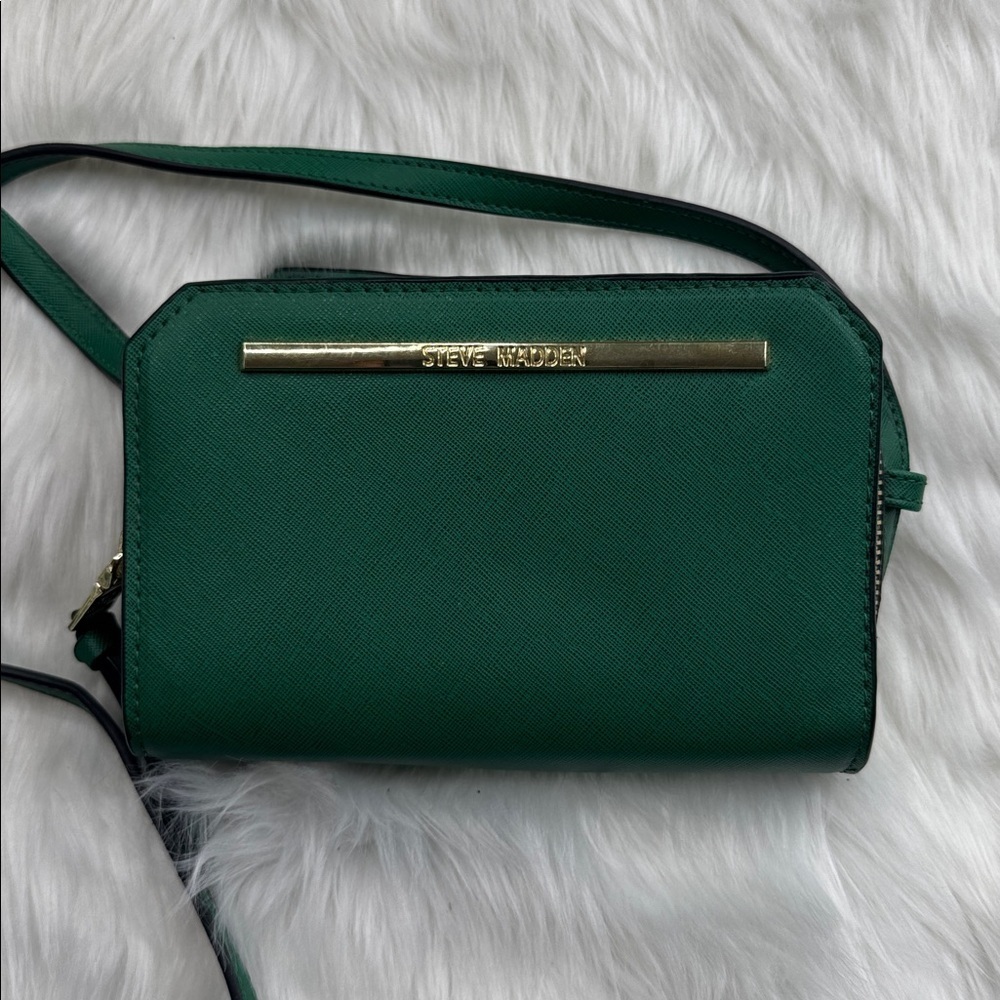 STEVE MADDEN Double Zip Mini Crossbody Bag & Wallet Hunter green with gold